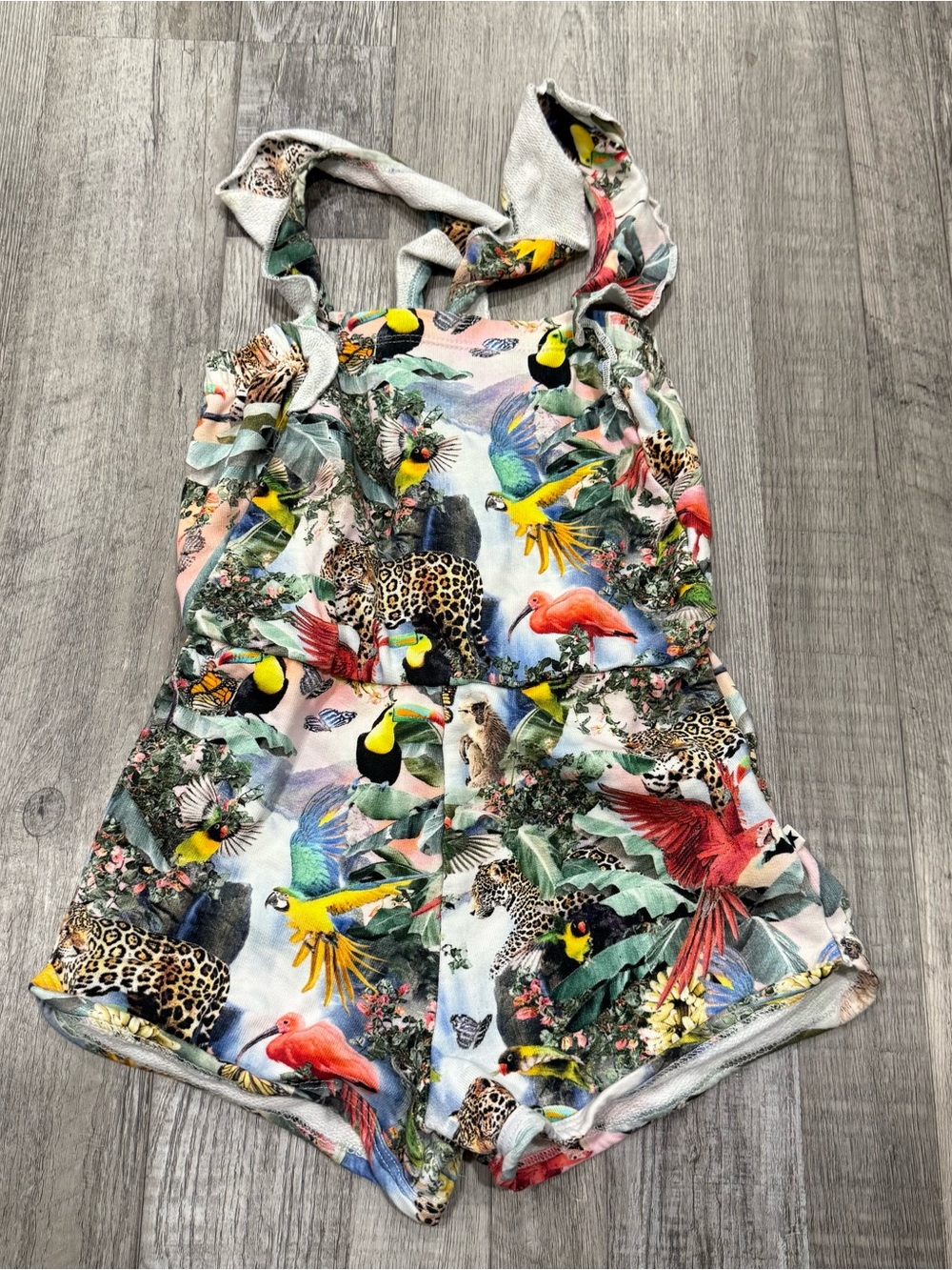 Molo Girls Tropical Animal and Bird Print Romper - age 3-4